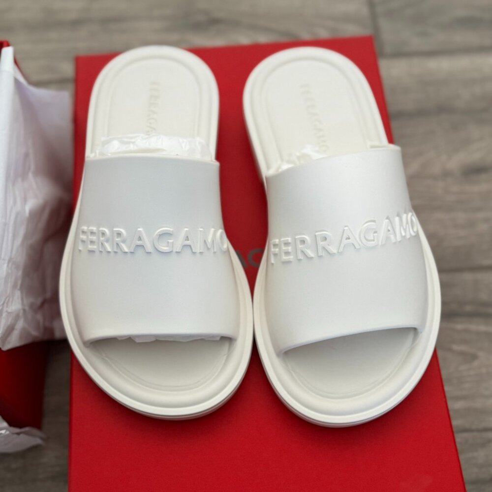 Brand New* Ferragamo Giuneva White Rubber Slide Sandal -Size 6